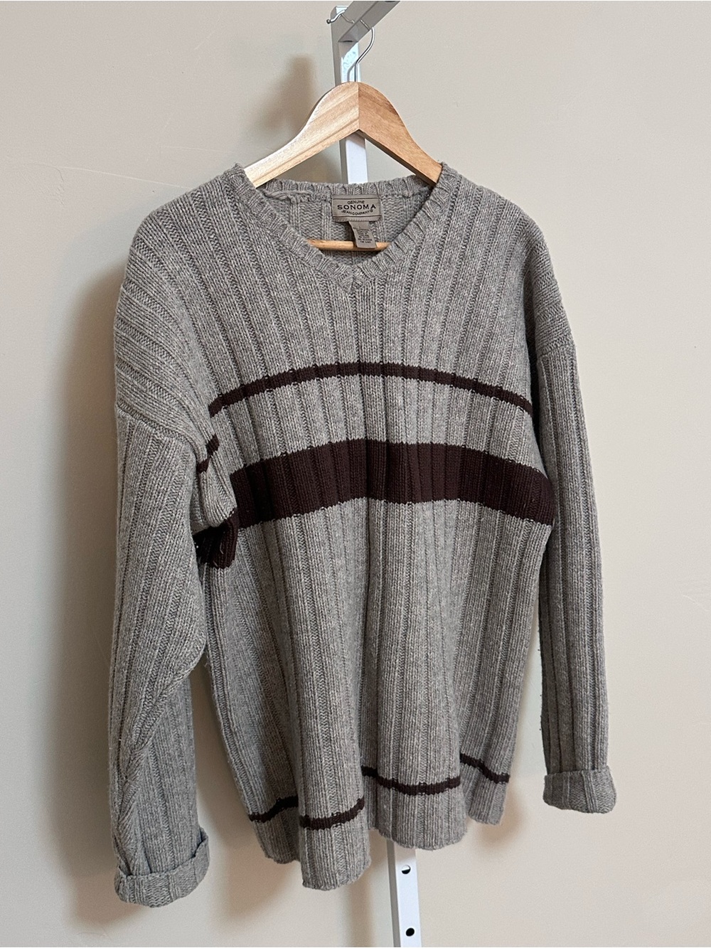 Vintage Sonoma Jean Company Lambswool Sweater Men’s L Gray Brown Stripe